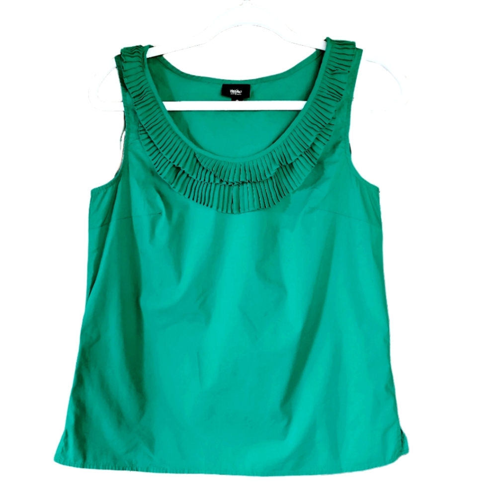 MOSSIMO Sleeveless Teal Blue Green Blouse RUFFLE NECKLINE Size S